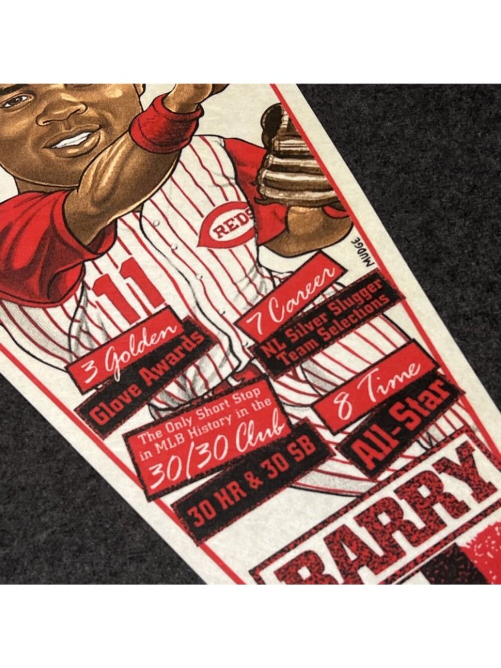 Barry Larkin Cincinnatti Reds Wincraft 1997 Large Fabric Pennant 30x12 Baseball - Picture 4 of 10